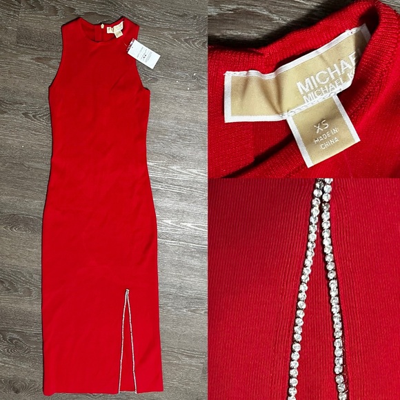 Michael Michael Kors red event cocktail rhinestone accents size XS - Picture 9 of 16